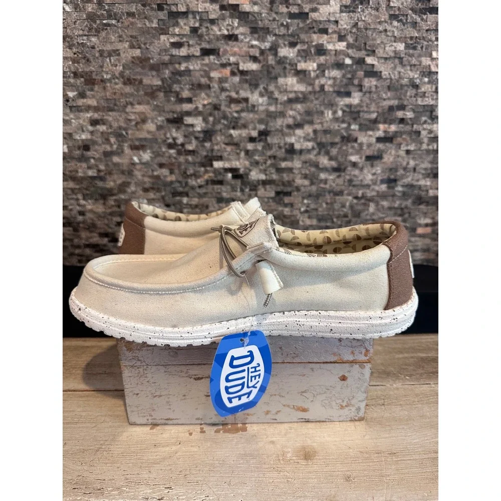 Hey Dude Wally Canvas Stretch Ivory Men Loafers Slip On Shoes 40022-105 Size 13